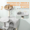 ALBERO TIRAGRAFFI PER GATTI ALTO 140 CM CON 2 CASETTE, AMACA, LETTINO E PALI IN SISAL, GRIGIO