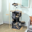ALBERO PER GATTI ALTO 140 CM CON 2 CASETTE, LETTINO E AMACA PER 2-3 GATTI, RIVESTIMENTO PELUCHE, GRIGIO