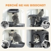 ALBERO PER GATTI ALTO 140 CM CON 2 CASETTE, LETTINO E AMACA PER 2-3 GATTI, RIVESTIMENTO PELUCHE, GRIGIO