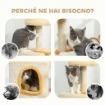 ALBERO TIRAGRAFFI PER GATTI CON POSATOIO E CASETTA, IN LEGNO, PELUCHE E SISAL, 40X30X72 CM, BEIGE E GIALLO