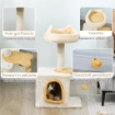 ALBERO TIRAGRAFFI PER GATTI CON POSATOIO E CASETTA, IN LEGNO, PELUCHE E SISAL, 40X30X72 CM, BEIGE E GIALLO