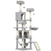 ALBERO TIRAGRAFFI PER GATTI CON SCALA, 2 AMACHE, 3 POSATOI, 2 CASETTE E 3 PIATTAFORME, 48X48X192 CM, GRIGIO E CREMA