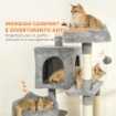 ALBERO TIRAGRAFFI PER GATTI CON SCALA, 2 AMACHE, 3 POSATOI, 2 CASETTE E 3 PIATTAFORME, 48X48X192 CM, GRIGIO E CREMA