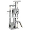 ALBERO TIRAGRAFFI PER GATTI CON 2 CASETTE, RAMPA, TRESPOLI E 4 PALLINE, 48X40X165 CM, GRIGIO E BIANCO