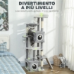 ALBERO TIRAGRAFFI PER GATTI CON 2 CASETTE, RAMPA, TRESPOLI E 4 PALLINE, 48X40X165 CM, GRIGIO E BIANCO
