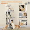 ALBERO TIRAGRAFFI PER GATTI CON 2 CASETTE, 2 LETTINI, TRESPOLO E 2 PALLINE, 48X40X177 CM, GRIGIO CHIARO E BEIGE