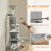 ALBERO TIRAGRAFFI PER GATTI CON 2 CASETTE, 2 LETTINI, TRESPOLO E 2 PALLINE, 48X40X177 CM, GRIGIO CHIARO E BEIGE