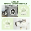 ALBERO TIRAGRAFFI PER GATTI CON CASETTA, LETTINO E 2 PALLINE, IN LEGNO E PELUCHE, 55X40X107 CM, GRIGIO E BIANCO