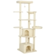 ALBERO PER GATTI ALTO 200 CM MULTILIVELLO CON 2 CASETTE, 2 LETTINI E AMACA, STRUTTURA PER 2-3 GATTI, BEIGE