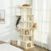 ALBERO PER GATTI ALTO 200 CM MULTILIVELLO CON 2 CASETTE, 2 LETTINI E AMACA, STRUTTURA PER 2-3 GATTI, BEIGE