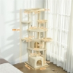 ALBERO PER GATTI ALTO 200 CM MULTILIVELLO CON 2 CASETTE, 2 LETTINI E AMACA, STRUTTURA PER 2-3 GATTI, BEIGE