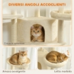 ALBERO PER GATTI ALTO 200 CM MULTILIVELLO CON 2 CASETTE, 2 LETTINI E AMACA, STRUTTURA PER 2-3 GATTI, BEIGE