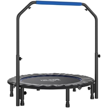 MINI TRAMPOLINO FITNESS Ï114 CM PIEGHEVOLE CON MANUBRIO REGOLABILE IN ALTEZZA, BLU E NERO