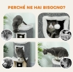 ALBERO TIRAGRAFFI PER GATTI ALTO 76 CM CON CASETTE, LETTINO, PALLINE E PALI IN SISAL, GRIGIO