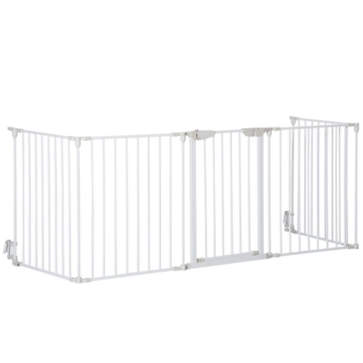 CANCELLINO PER CANI REGOLABILE E PIEGHEVOLE CON CHIUSURA AUTOMATICA E BLOCCO, 300X74.5 CM, BIANCO