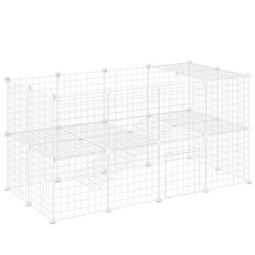RECINTO PER ANIMALI DOMESTICI PICCOLI CON 36 PANNELLI DI METALLO MODULABILI CON PORTA, BIANCO