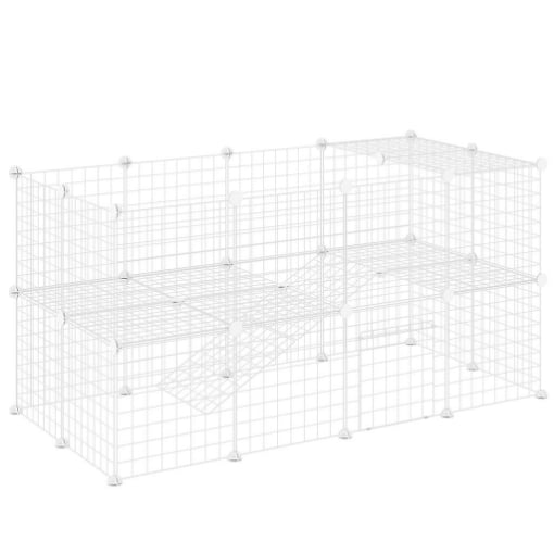 RECINTO PER ANIMALI DOMESTICI PICCOLI CON 36 PANNELLI DI METALLO MODULABILI CON PORTA, BIANCO