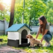 CUCCIA PER CANI PICCOLI DA ESTERNO IN PLASTICA CON FINESTRE E BASE RIALZATA, 64.5X57X66 CM, BLU