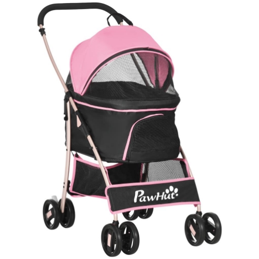 PASSEGGINO PER CANI 2 IN 1 PIEGHEVOLE E CONVERTIBILE IN TRASPORTINO CON 2 GUINZAGLI E CUSCINO, ROSA