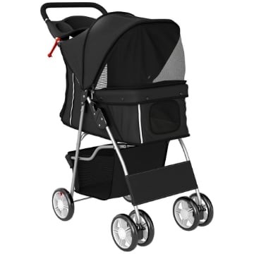 PASSEGGINO PER CANI PIEGHEVOLE CON CESTINO E PORTABICCHIERE, PESO MAX. 10 KG, 77X44X102 CM, NERO