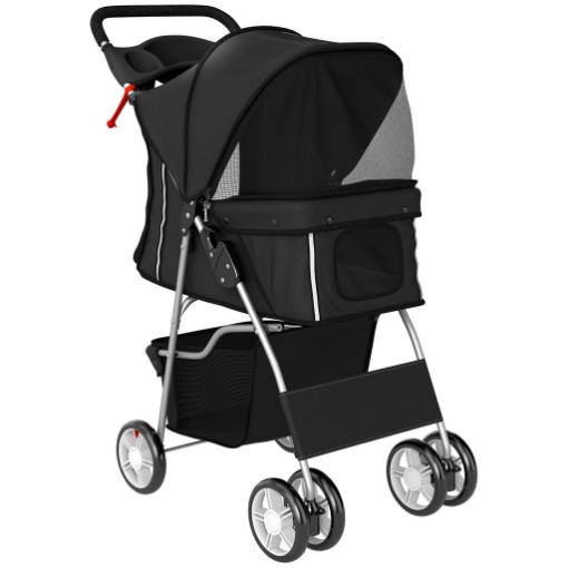 PASSEGGINO PER CANI PIEGHEVOLE CON CESTINO E PORTABICCHIERE, PESO MAX. 10 KG, 77X44X102 CM, NERO