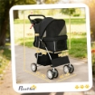 PASSEGGINO PER CANI PIEGHEVOLE CON CESTINO E PORTABICCHIERE, PESO MAX. 10 KG, 77X44X102 CM, NERO