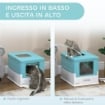 LETTIERA PER GATTI CHIUSA CON PALETTA, VASSOIO ESTRAIBILE E 2 PORTE, 47.5X35.5X36.7CM, AZZURRO