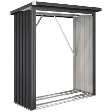 CAPANNO PORTALEGNA IN ACCIAIO DA ESTERNO, BASE RIALZATA E TETTO INCLINATO, 150X66.5X150 CM, GRIGIO SCURO
