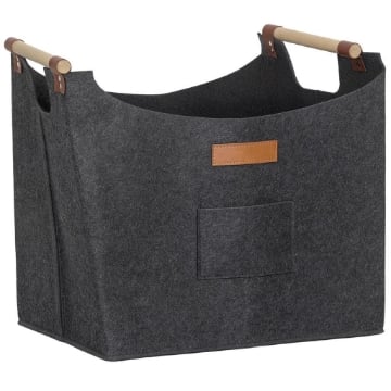BORSA IN FELTRO PORTALEGNA DA INTERNO CON MANICI IN LEGNO, CAPACITÀ 15 KG, 45X32X40 CM, GRIGIO