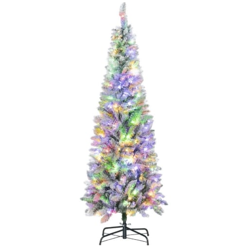 ALBERO DI NATALE INNEVATO CON 180 LUCI LED A 11 EFFETTI E 479 RAMI, Ï65X180 CM, VERDE E BIANCO