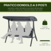 DONDOLO DA GIARDINO 3 POSTI CON TETTUCCIO REGOLABILE, IN ACCIAIO E POLIESTERE, 202X115X168 CM, GRIGIO SCURO