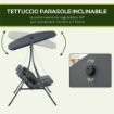 DONDOLO DA GIARDINO 3 POSTI CON TETTUCCIO REGOLABILE, IN ACCIAIO E POLIESTERE, 202X115X168 CM, GRIGIO SCURO