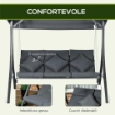 DONDOLO DA GIARDINO 3 POSTI CON TETTUCCIO REGOLABILE, IN ACCIAIO E POLIESTERE, 202X115X168 CM, GRIGIO SCURO