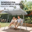 DONDOLO DA GIARDINO 3 POSTI CON TETTO PARASOLE RIMOVIBILE, 171X108X154 CM, GRIGIO CHIARO