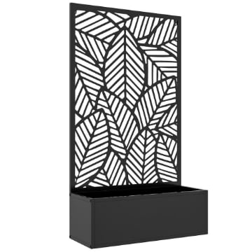 FIORIERA RIALZATA CON SPALLIERA DECORATIVA PER RAMPICANTI DA TERRA E PARETE IN METALLO, 61X23X113 CM, NERO