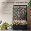 FIORIERA RIALZATA CON SPALLIERA DECORATIVA PER RAMPICANTI DA TERRA E PARETE IN METALLO, 61X23X113 CM, NERO