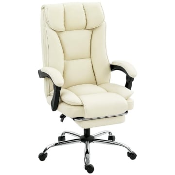 SEDIA DA UFFICIO RECLINABILE A 155¦ CON POGGIAPIEDI, DOPPIA IMBOTTITURA E RIVESTIMENTO IN FINTA PELLE, BEIGE