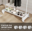 STENDIBIANCHERIA ESTENSIBILE CON RUOTE E FRENO, RIPIANO PORTA SCARPE E STRUTTURA IN ACCIAIO INOX, BIANCO