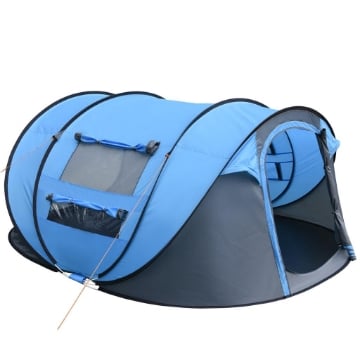 TENDA DA CAMPEGGIO POP UP 2 POSTI CON 2 PORTE, 4 FINESTRE E TELO IMPERMEABILE, 263.5X220X123 CM, BLU