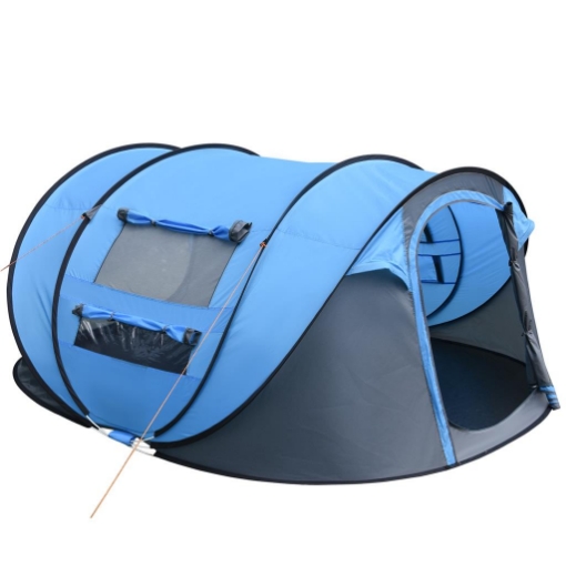 TENDA DA CAMPEGGIO POP UP 2 POSTI CON 2 PORTE, 4 FINESTRE E TELO IMPERMEABILE, 263.5X220X123 CM, BLU