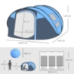 TENDA DA CAMPEGGIO POP UP 2 POSTI CON 2 PORTE, 4 FINESTRE E TELO IMPERMEABILE, 263.5X220X123 CM, BLU