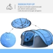 TENDA DA CAMPEGGIO POP UP 2 POSTI CON 2 PORTE, 4 FINESTRE E TELO IMPERMEABILE, 263.5X220X123 CM, BLU