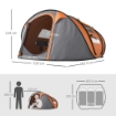 TENDA DA CAMPEGGIO POP UP 2 POSTI CON 2 PORTE, 4 FINESTRE E TELO IMPERMEABILE, 263.5X220X123 CM, ARANCIONE