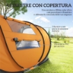 TENDA DA CAMPEGGIO POP UP 2 POSTI CON 2 PORTE, 4 FINESTRE E TELO IMPERMEABILE, 263.5X220X123 CM, ARANCIONE