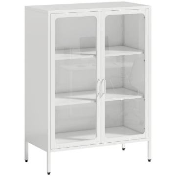 MOBILE PORTADOCUMENTI IN ACCIAIO CON 2 ANTE IN VETRO E RIPIANI REGOLABILI, 80X40X110 CM, BIANCO