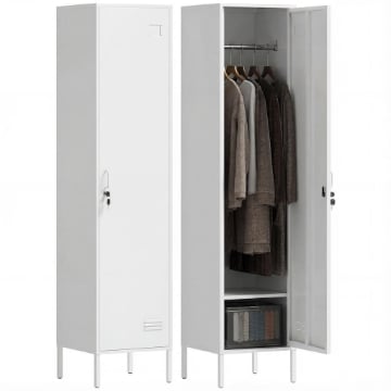 ARMADIO METALLICO CON PORTA CHIUDIBILE, PORTANOME E ASTA APPENDIABITI, 40X40X179 CM, BIANCO