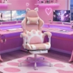 SEDIA GAMING POLTRONA GAMING ERGONOMICA RECLINABILE POGGIAPIEDI ROSA