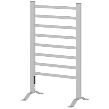 SCALDASALVIETTE ELETTRICO DA TERRA O PARETE 150W CON 8 BARRE E TIMER 2-4 ORE, 53X35X90 CM, ARGENTO