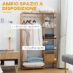 APPENDIABITI IN BAMB¨ CON SCAFFALE A 6 LIVELLI E BARRA ATTACCAPANNI, 90X30X145 CM, LEGNO NATURALE