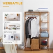 APPENDIABITI IN BAMB¨ CON SCAFFALE A 6 LIVELLI E BARRA ATTACCAPANNI, 90X30X145 CM, LEGNO NATURALE